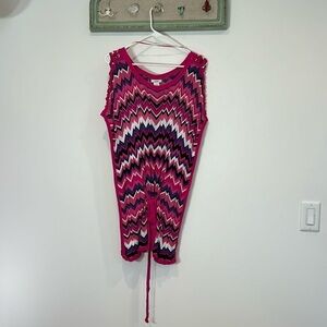 Vintage Cache pink purple zig zag knit short sleeve blouse poncho belted top Med